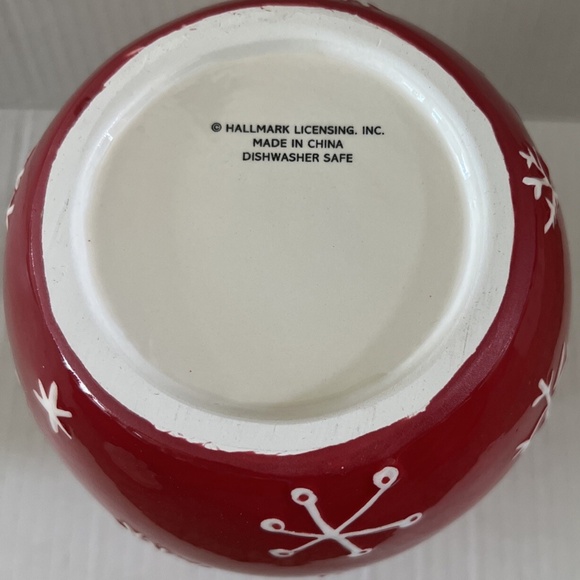 Hallmark Christmas Cookie Jar & Lid Ceramic Red Snowman & Snowflakes 5" x 7.5" - Picture 9 of 10